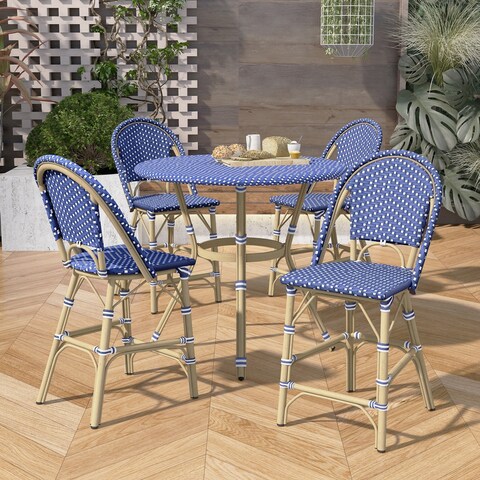 Furniture of America Lidia Blue 5-Piece Patio Counter-Height Table Set