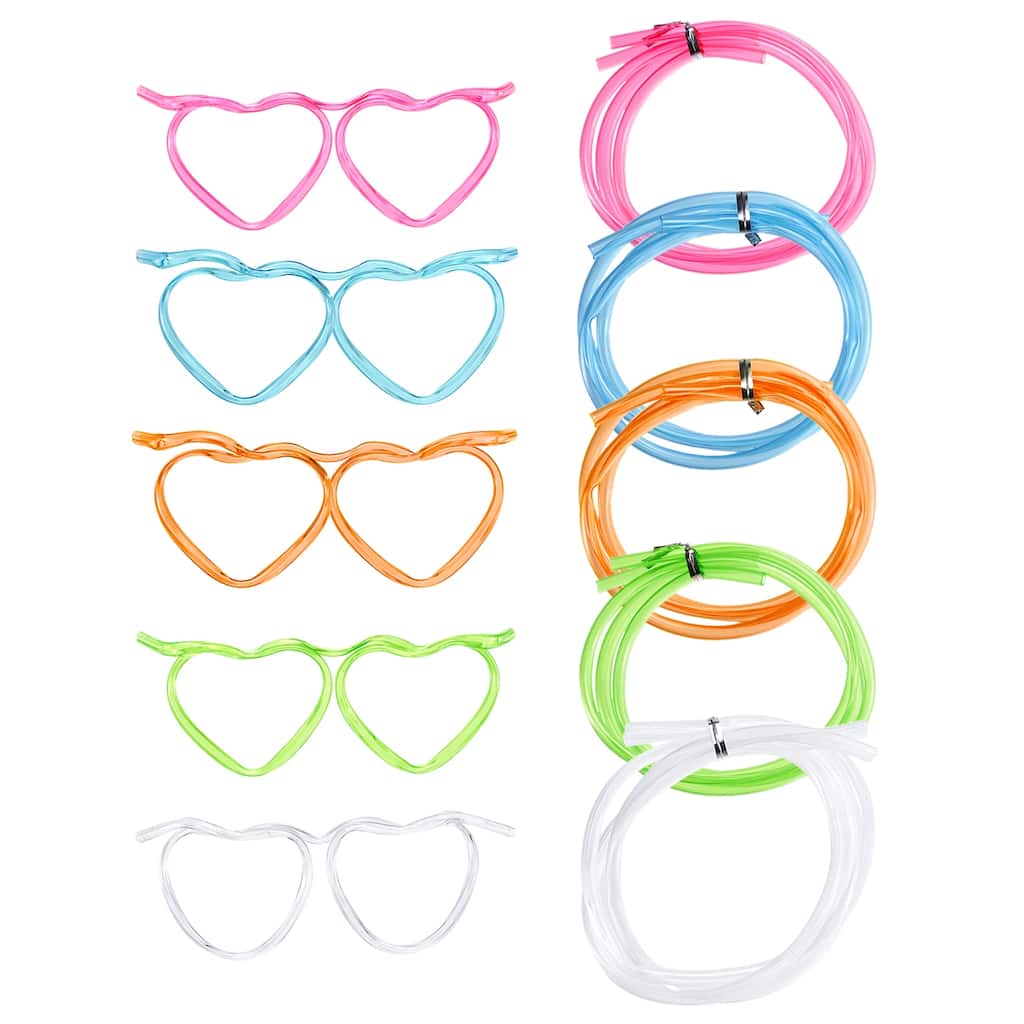 5 Pcs Straw Glasses, Plastic Novelty Drinking Eyeglasses Straws - Multicolor