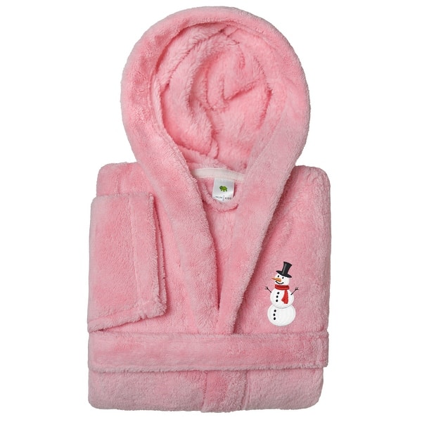 slide 2 of 19, Sweet Kids 100% Polyester SUPER PLUSH Double Brushed Hooded Bathrobe - SNOWMAN Pink - L