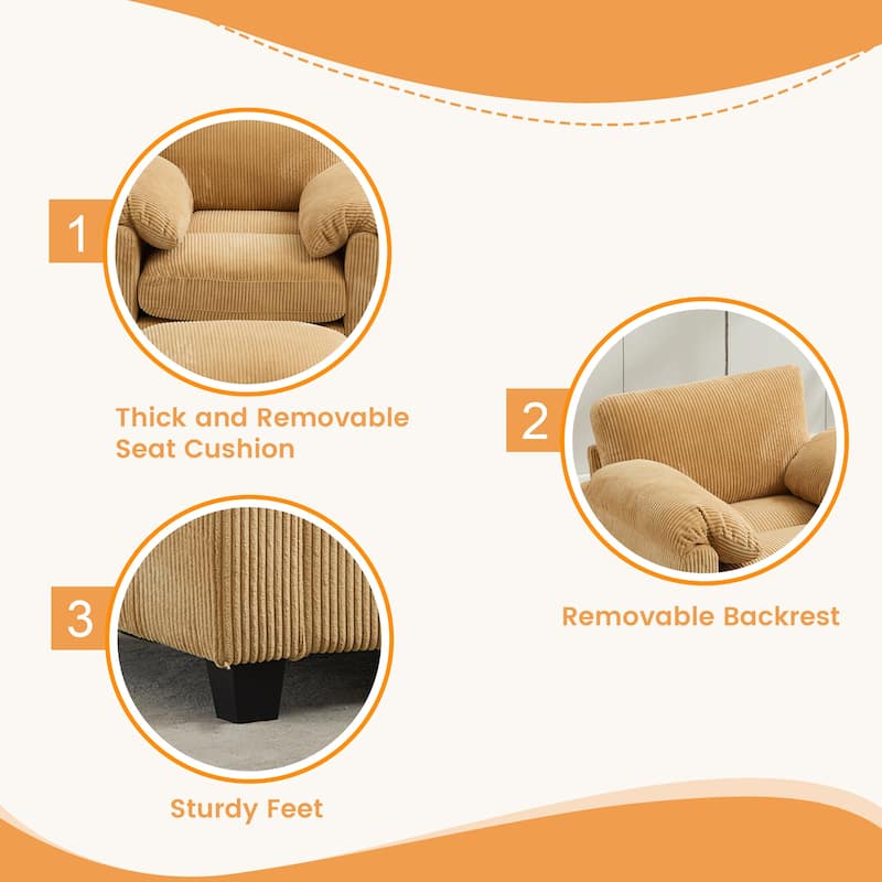 Corduroy Single Sofa Chiar with A Removable Ottoman