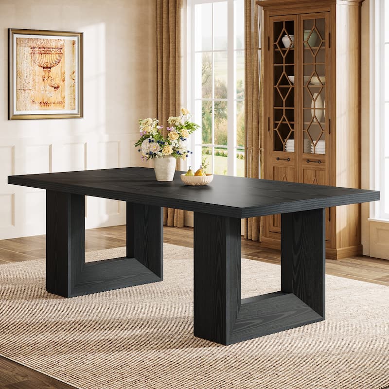 Dining Table for 6 People, 63'' Rectangular Kitchen Table with Strong Geometric Legs - Black