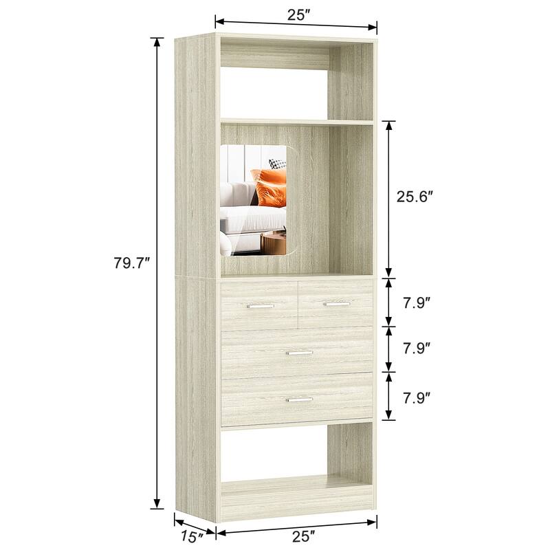Cimly Set of 3 Corner Closet System with Drawers and Mirror, Multi-functional Closet Organizer with Shoe Racks