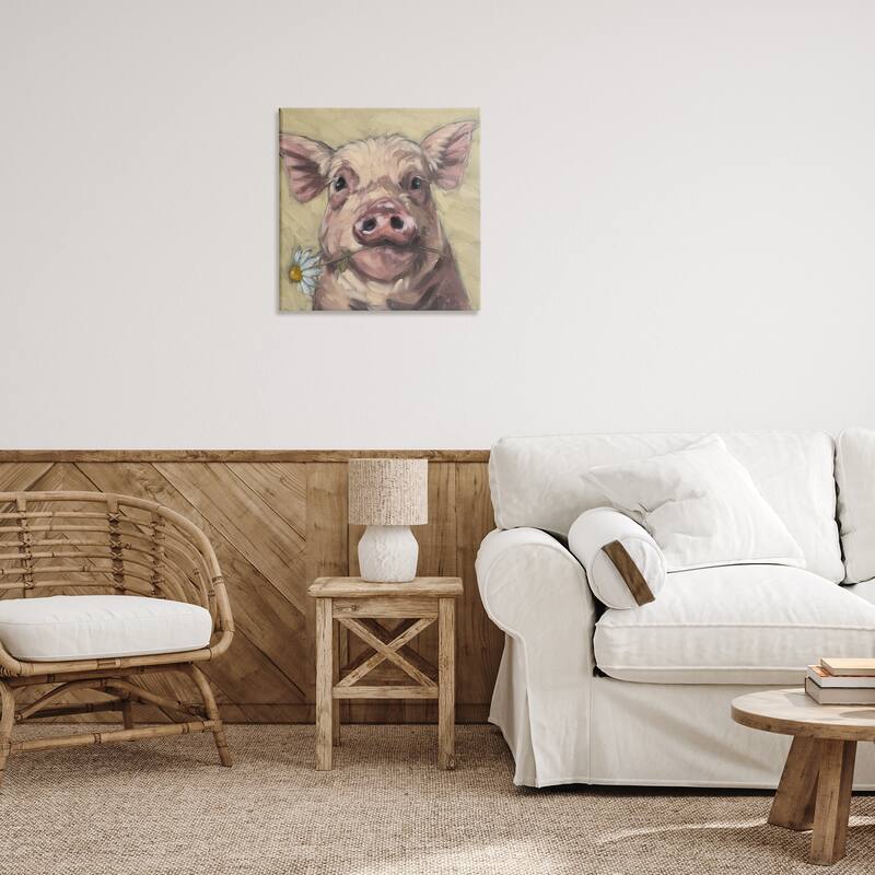 Stupell Pig Holding Daisy Sprig Canvas Wall Art Design By Sara G. Designs