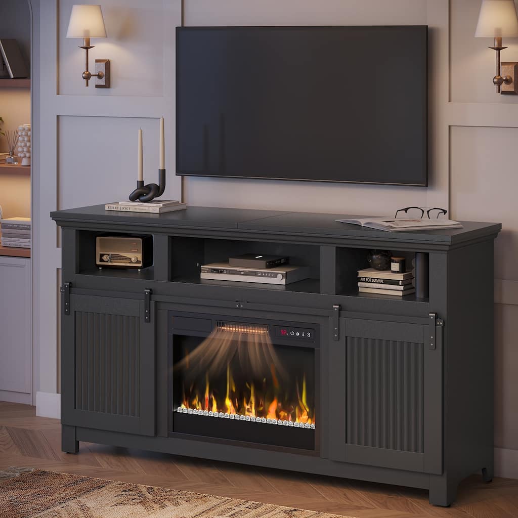 Bestier 60'' Fireplace TV Stand with Electric Fireplace Heater & Storage Cabinet for TVs up to 65 Inch
