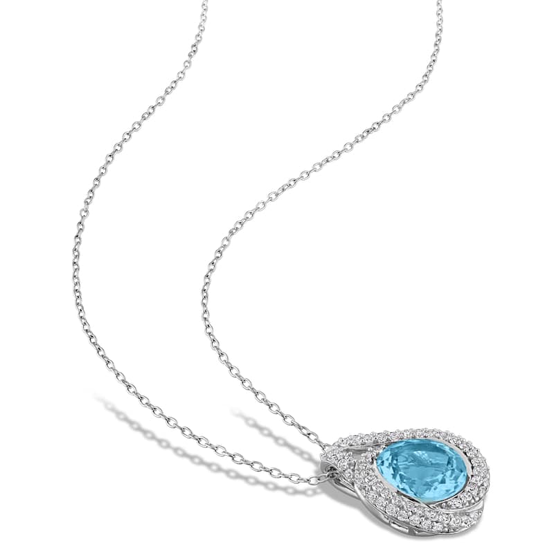 Miadora Sterling Silver Gemstone Halo Necklace and Earrings Set