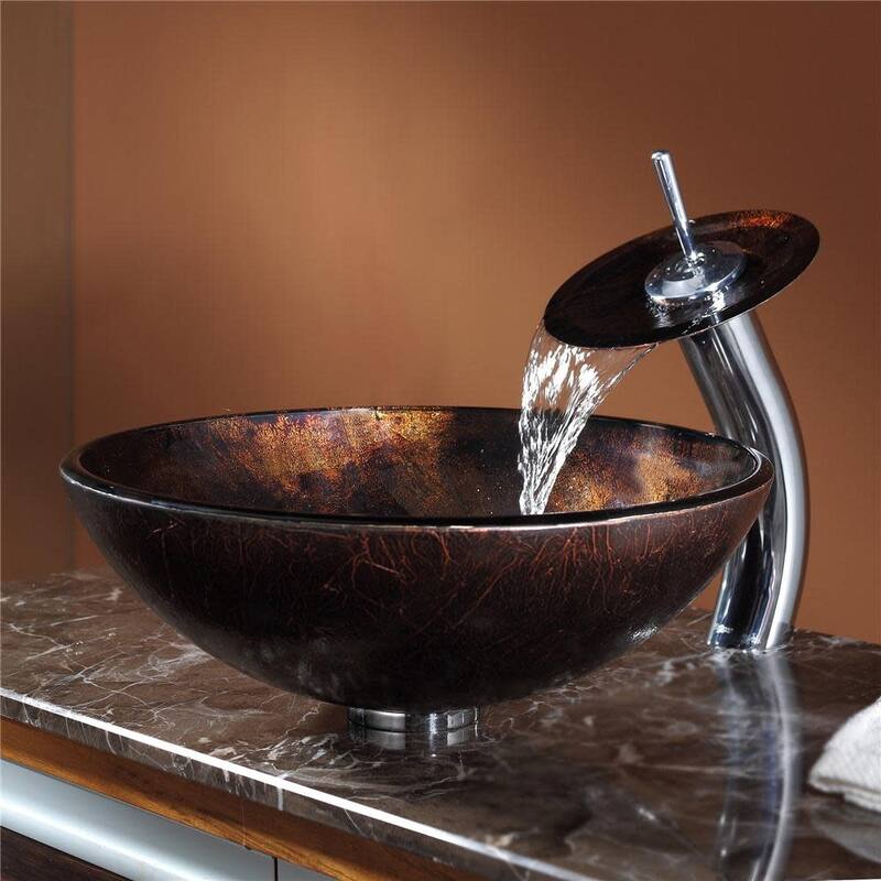 Kraus Bathroom Combo - 16-1/2" Pluto Glass Vessel Bathroom Sink with