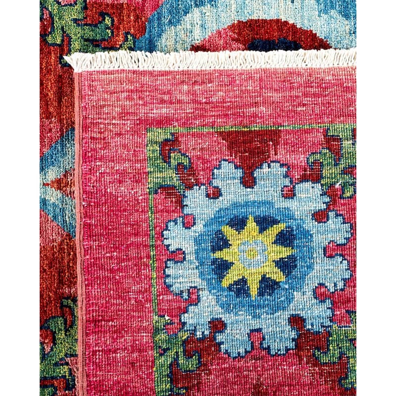 Overton Handknotted Wool Vintage Inspired Contemporary Suzani Pink Area Rug - 17' 10" x 9' 0"