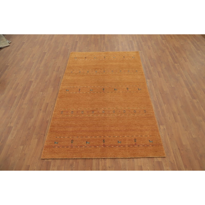 Hand Knotted Oriental 100% Wool Carpet Tribal Animal Pictorial Oranges & Rust Gabbeh Area Rug - 7' 11'' X 5' 0''