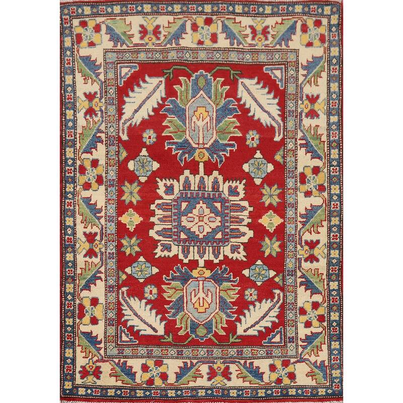 Red Kazak Accent Rug Hand-Knotted Wool Carpet - 3'3" x 5'0"