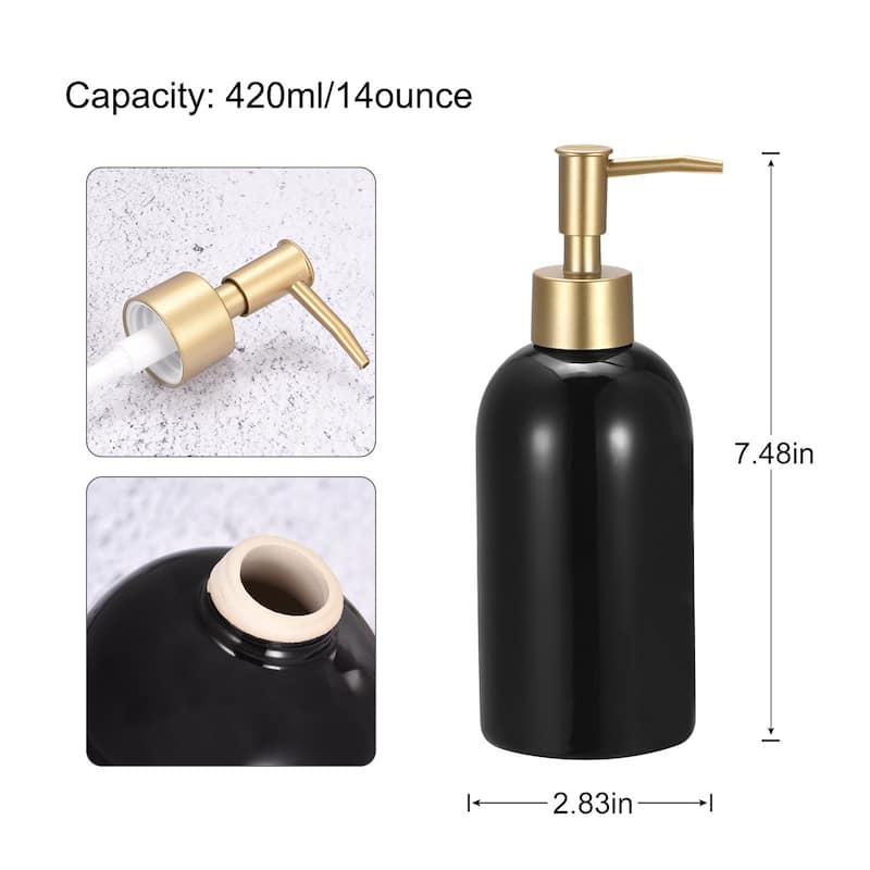 Soap Dispenser-14Oz Ceramic Dish Hand Soap Dispenser with Stainless Steel Pump for Kitchen Bathroom - Black