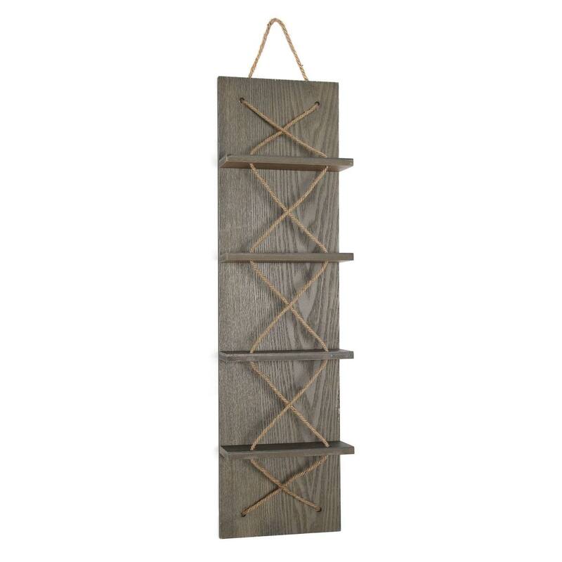 Elegant Designs Positano Nautical Rope 4 Bottle Vertical Wall Mounted Wood Wine Rack - 8 x 4 x 30 (L x W x H)