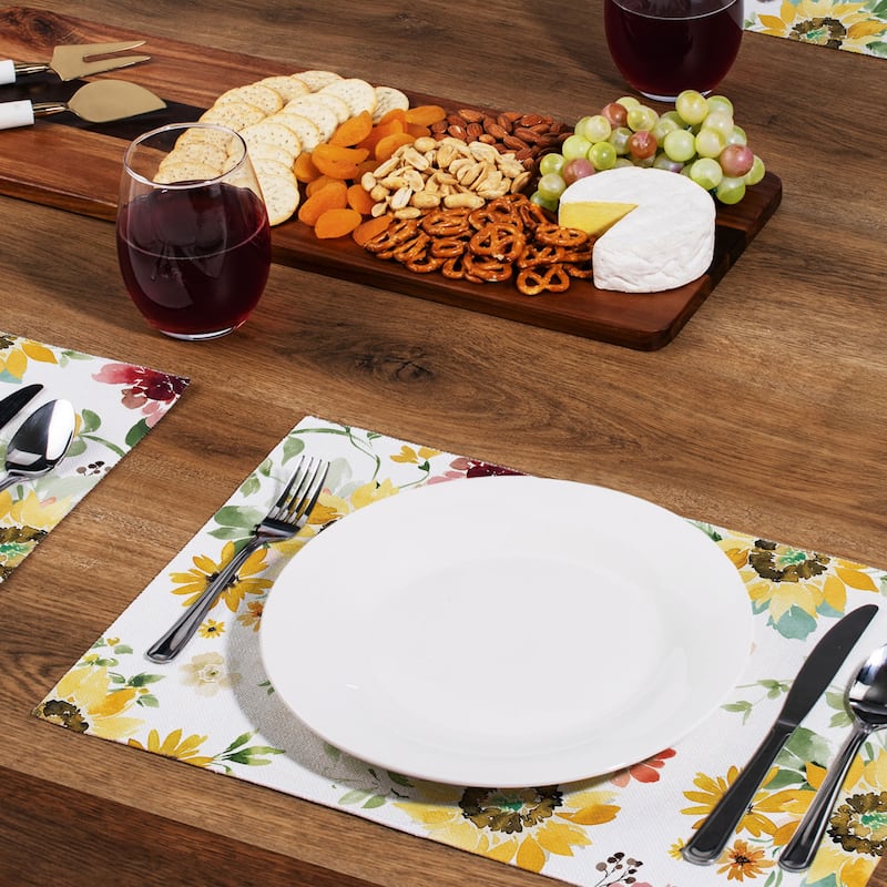 Spring Sunflowers 4-Pack Poly-Cotton Blend Placemats Manufactured in The USA Machine Washable Dryer Safe