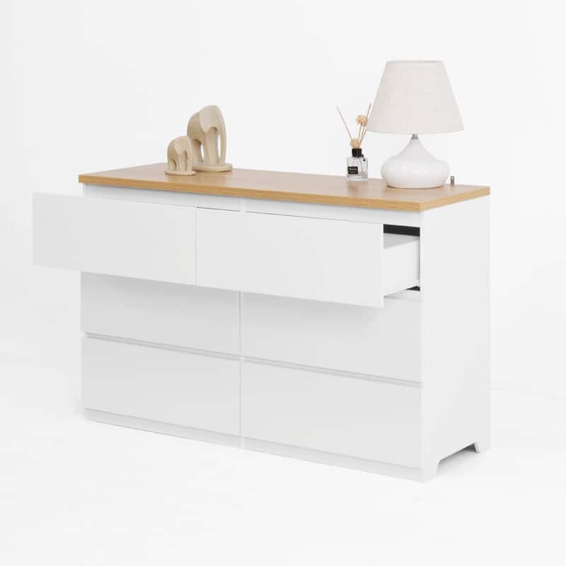 6-Drawer Wooden Storage Cabinet, Dresser & Clothes Organizer, Wide Storage Tower