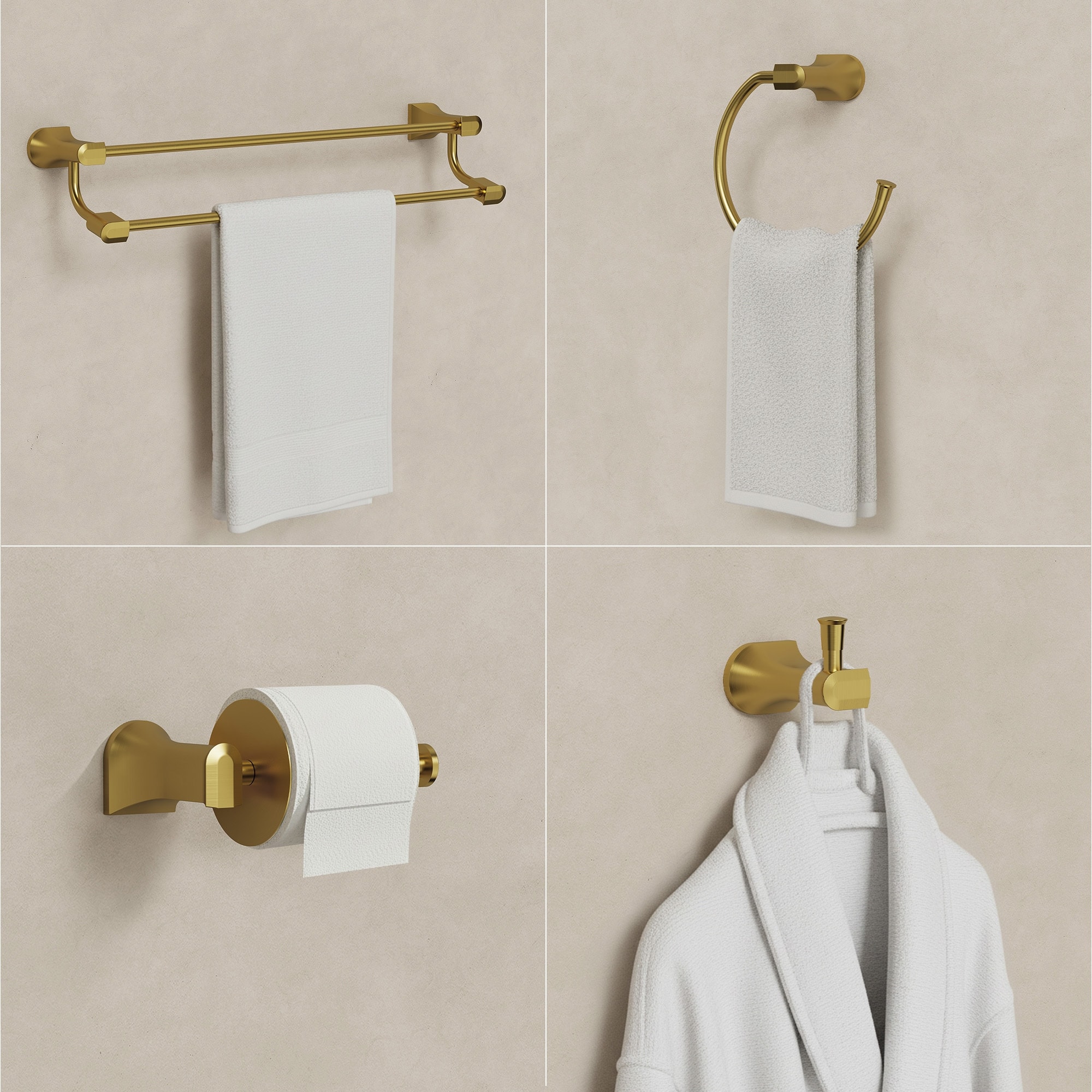 GRANDJOY 4-Piece Stainless Steel Bathroom Hardware Set with Wall Mount Double Towel Bar