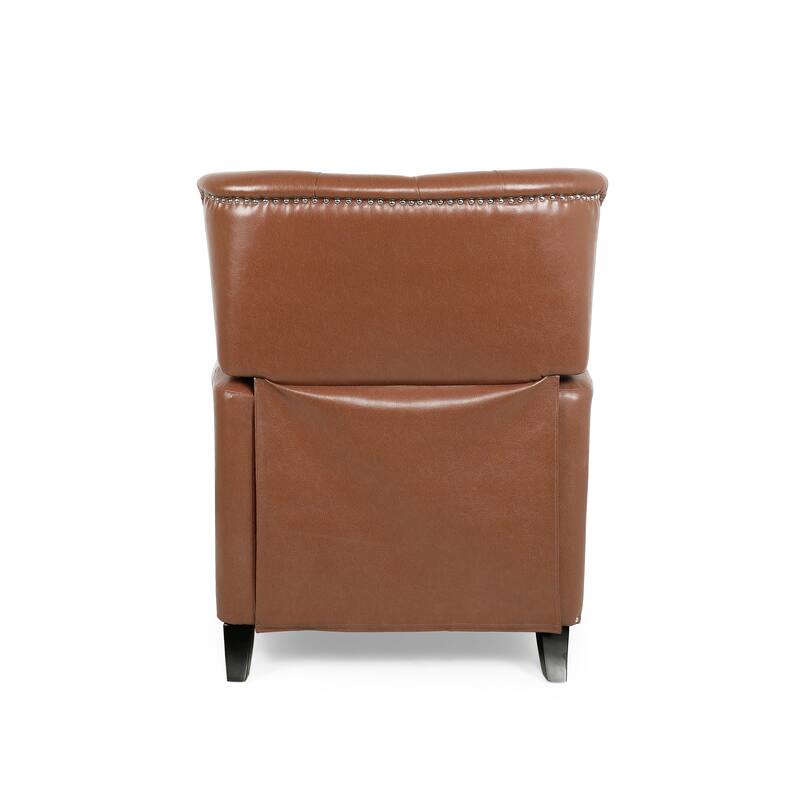 Light Brown Pu Leather Upholstered Push Back Recliner with Footrest, Button-tufted Backrest, Nailhead Accents