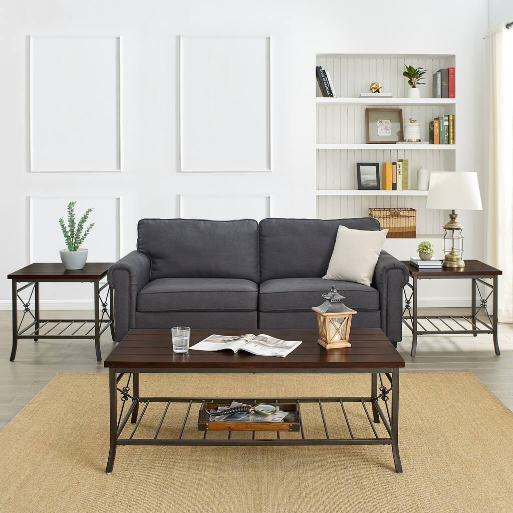 Cocktail Table Set Of 3Pk For Living Room, 3-Piece Occasional Table Set 1 Cocktail And 2 End Table Sets,