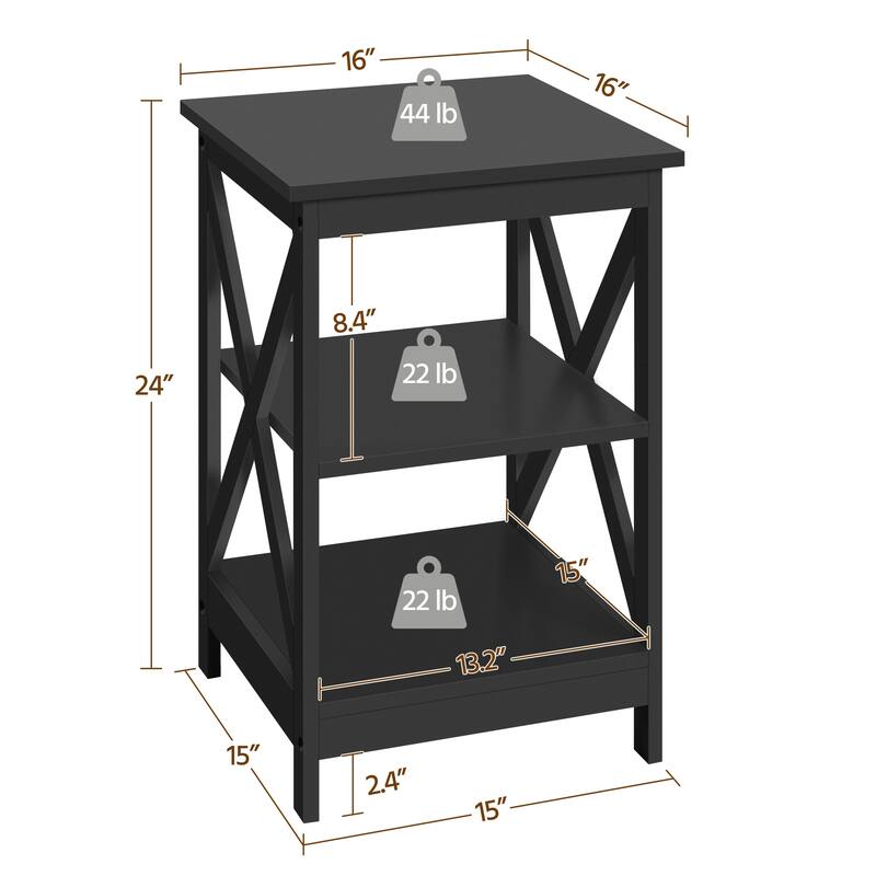 Yaheetech 3 Tier X-Design End Table Storage Cabinet for Living Room