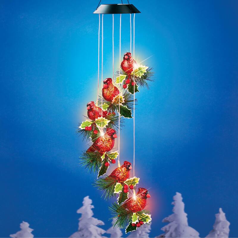 Solar Hanging Cardinals Outdoor Garden Mobile Wind Sculpture - NO SIZE - Red - NO SIZE - Plastic