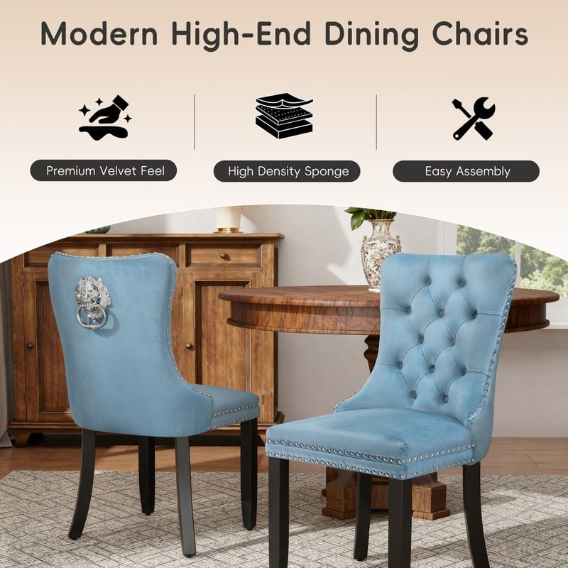 High-end Tufted Velvet Upholstered Nailhead Dining Chair Set of 4