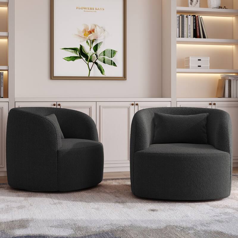 Modern Accent Chair Boucle Swivel Barrel Chair Set of 2