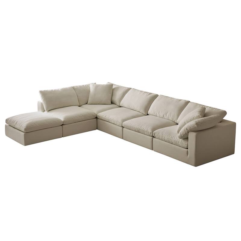 Square Arm Linen Fabric Rectangle Sectional Sofa Combination Sofa in Linen Beige