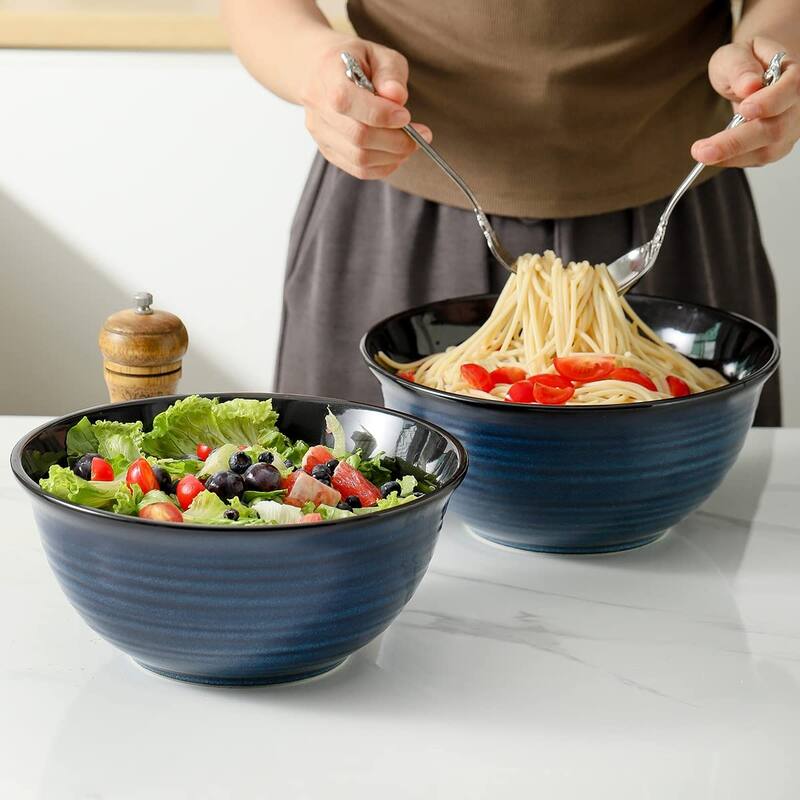 Ceramic Large Serving Bowls,84 Ounce Salad Mixing Bowls Set of 2 for Kitchen for Soup,Pho,Pasta,Popcorn