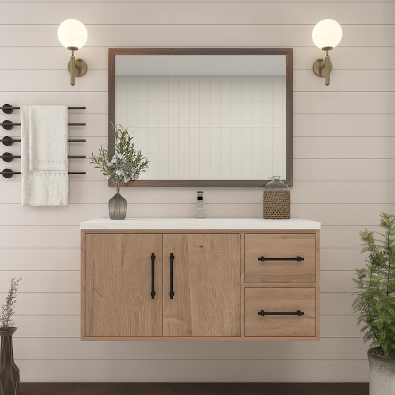 Victoria 42'' R Wall-mounted Vanity with Reinforced Acrylic Sink - 41.5 - Oak Finish - Red Oak