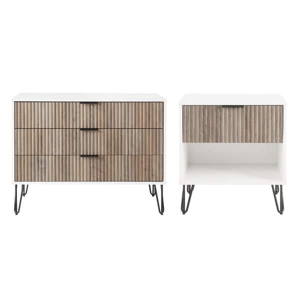 Manhattan Comfort2-Piece DUMBO Modern Standard 3-Drawer Dresser and DUMBO Modern 1.0 Nightstand in White Manhattan Comfort2-Piece DUMBO Modern Standard 3-Drawer Dresser and DUMBO Modern 1.0 Nightstand in White