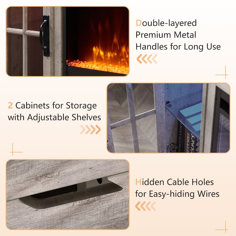 Fireplace TV Stand for 80" TV, Farmhouse Entertainment Center with LED