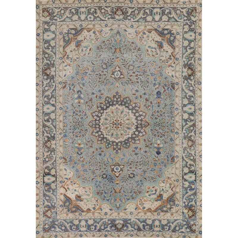 Traditional Blue Tabriz Persian Vintage Area Rug Handmade Wool Carpet - 7'1" x 9'8"