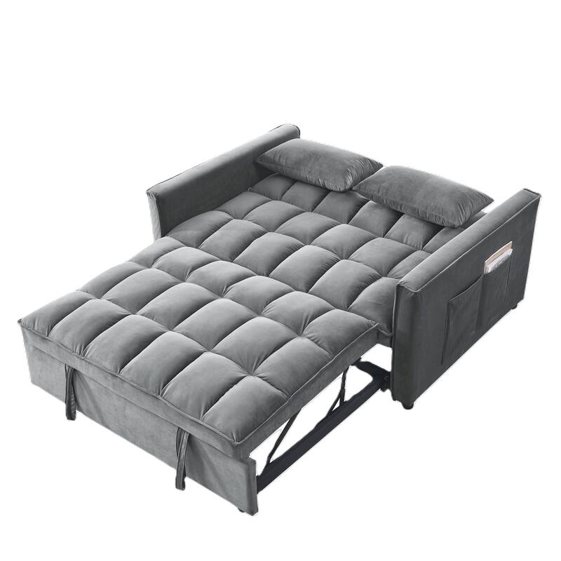54” Velvet Pull-out Sleeper Sofa Bed,with 3 Adjusting Reclining Back & Storage - Solid Wood Frame,Twin Size-54” x 35.5” x 30”H