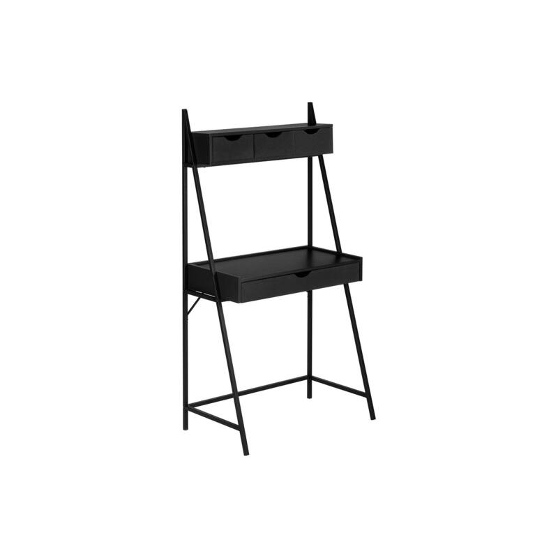 Computer Desk, Home Office, Laptop, Leaning, Storage Drawers, 32"l, Work, Black Laminate, Black Metal, Contemporary