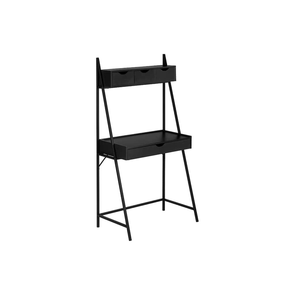 Computer Desk, Home Office, Laptop, Leaning, Storage Drawers, 32"l, Work, Black Laminate, Black Metal, Contemporary