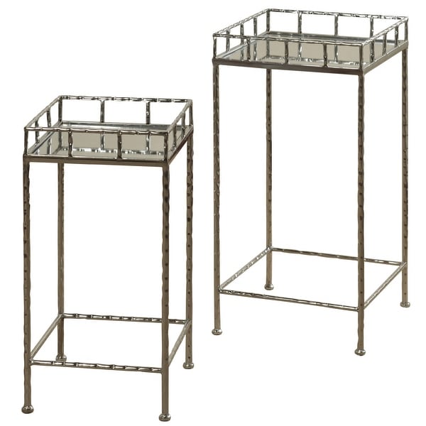 StyleCraft SC-SF224969 Multiple Sized Glass and Metal Nesting Table - Set of (2) - Silver Leaf