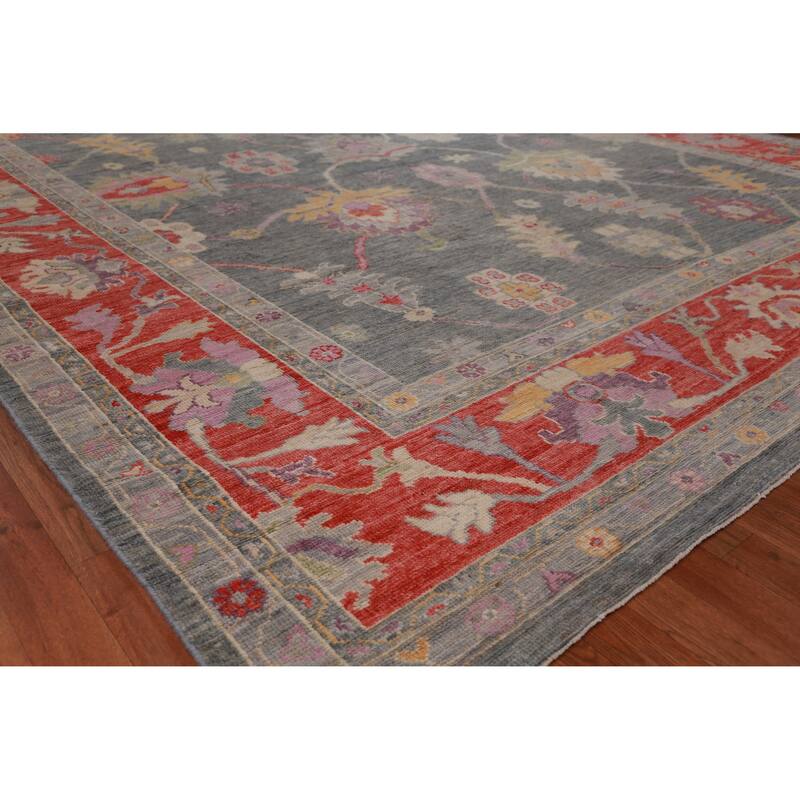 Hand Knotted Oriental 100% Wool Carpet Transitional All-Over Navy Blue & Blues Oushak Area Rug - 13' 9'' X 10' 2''