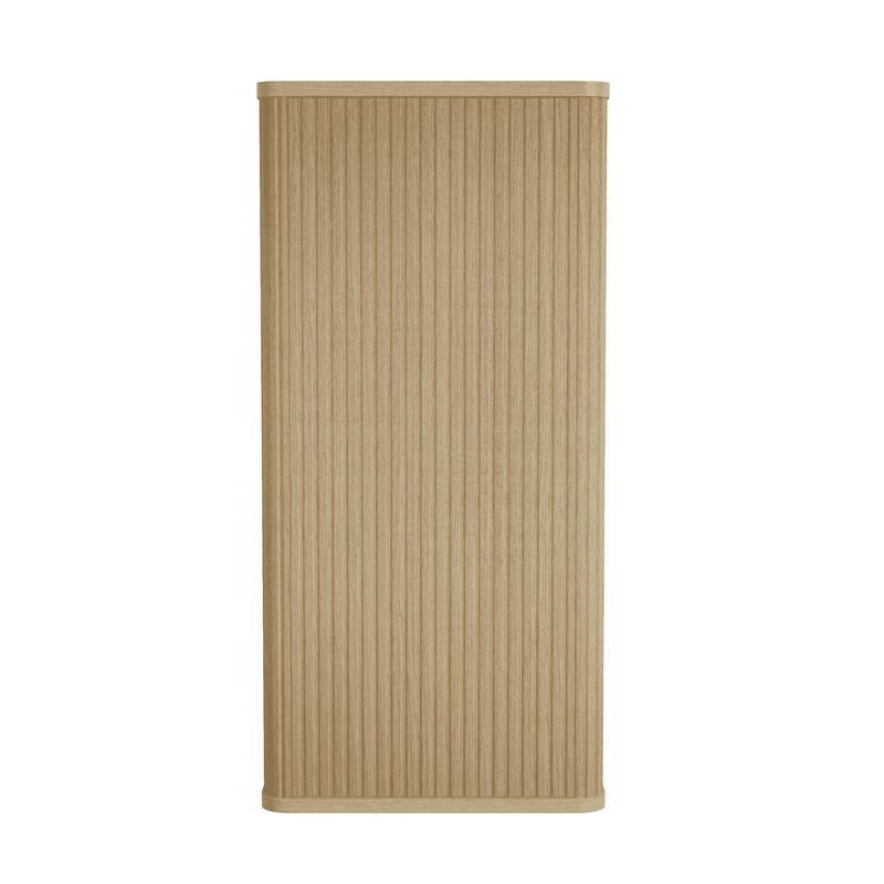 Wall-Mounted Floating Side Cabinet with Chic Striped Textures, Safe Curvy Design, Push-Open Door and Inside Shelves - 11.41X14.17 in - Oak + Engineered Wood