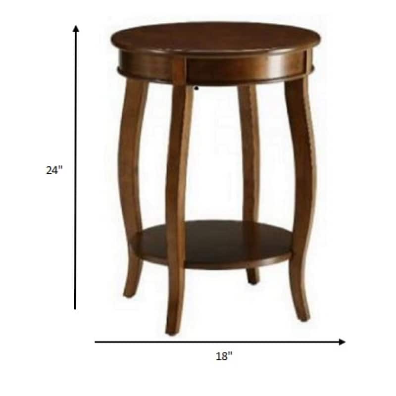 Round Wooden End Table with Shelf 24 Inch Brown Side Table - 18” x 18” x 24”