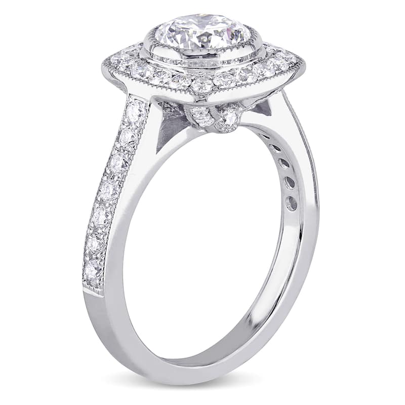 Miadora 1 1/2ct TDW Diamond Bezel Set Halo Engagement Ring in 18k White Gold