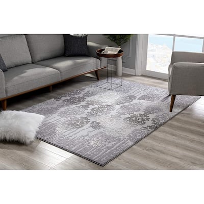 7' X 10' Gray Dripping Damask Area Rug - 6' x 7'