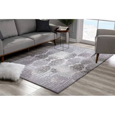 8' X 11' Gray Dripping Damask Area Rug - 6' x 7'