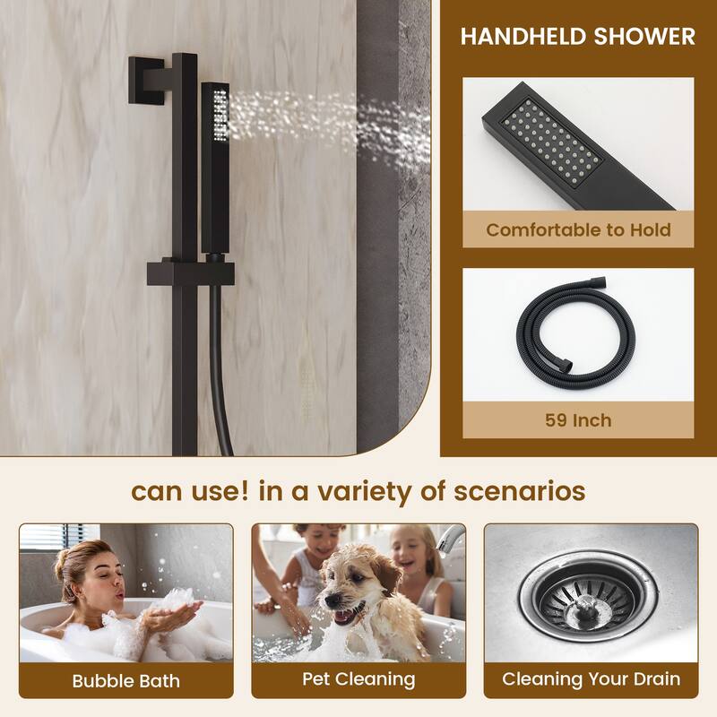 Thermostatic 3-Spray 12 in. Wall Mount Fixed and Handheld Dual Shower Head 2.5 GPM with 6-Body Jets and Adjustable Slide Bar