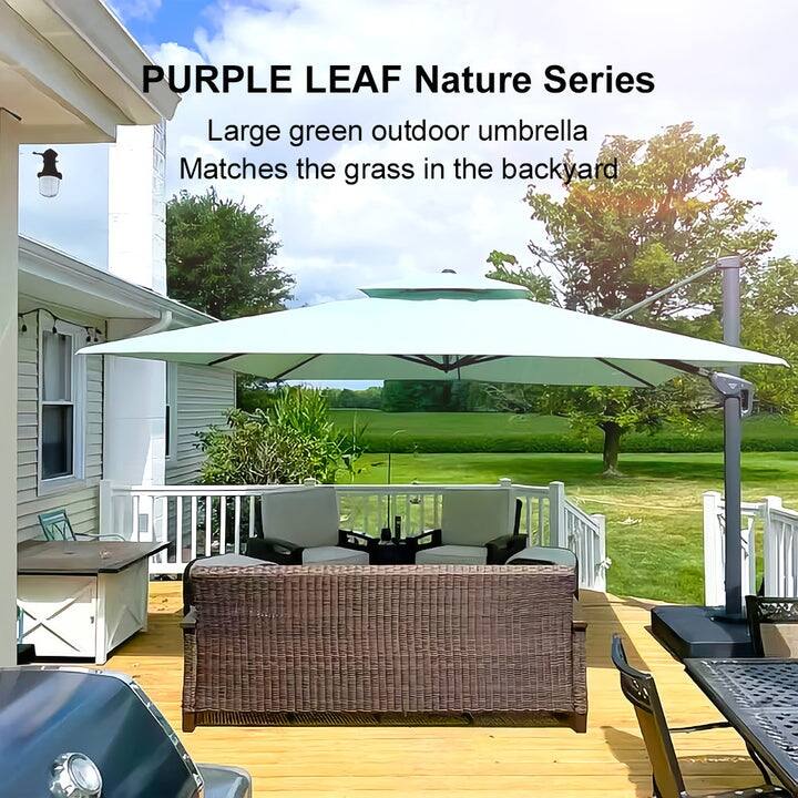 PURPLE LEAF Luxurious Design Square Patio Cantilever Umbrellas with Base UV50+ Fade Resistant