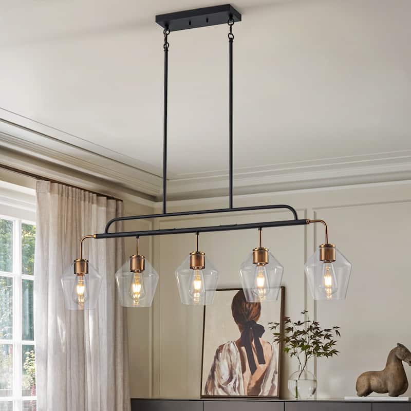 5 - Lights Modern Linear Glass Chandelier Kitchen Island Pendant Light - W44" - W44"