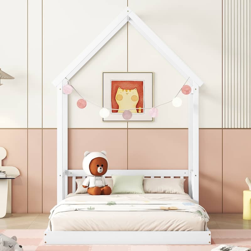 Full Roof-framed Headboard Floor Bed with Headboard Guardrails