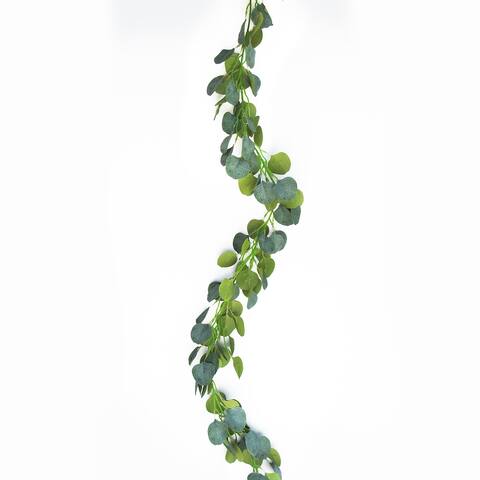 6ft Frosted Green Artificial Eucalyptus Silver Dollar Leaf Vine Hanging Plant Greenery Foliage Garland - 72" L x 5" W x 4" DP