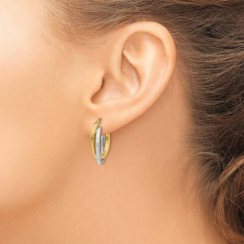 Curata 14k Two Tone Gold Polished Twisted 23x7mm Double Hoop Earrings