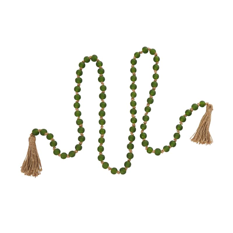 Glass Handmade Round Long Beaded Garland with Tassel with Knotted Brown Jute