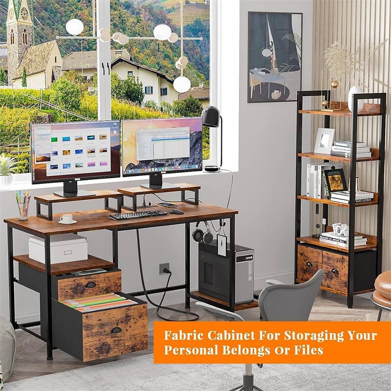 Computer Desk with Drawer and Power Outlets