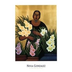 El Mercado de Floresu0027u0027 by Nivia Gonzalez Latino Art Print (36 x 24