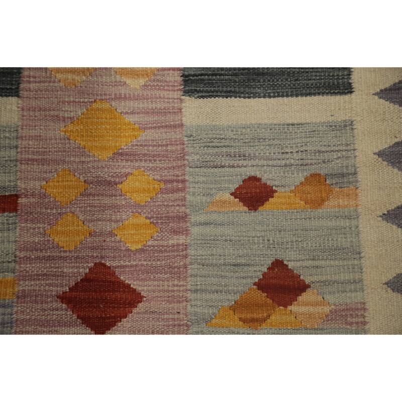 Hand Woven Oriental 100% Wool Carpet Southwestern Tribal Multi-Colored Kilim Runner Rug - 11' 2'' X 2' 6''